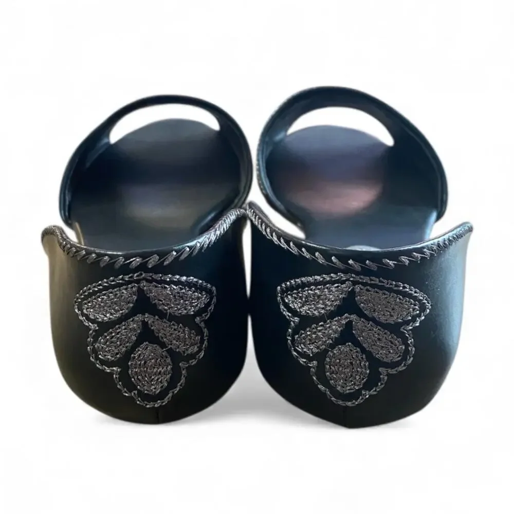 Kenneth Cole Tina-Tot 2 Womens Sandals 6.5 Black Embordered Open Toe Shoes NWOB